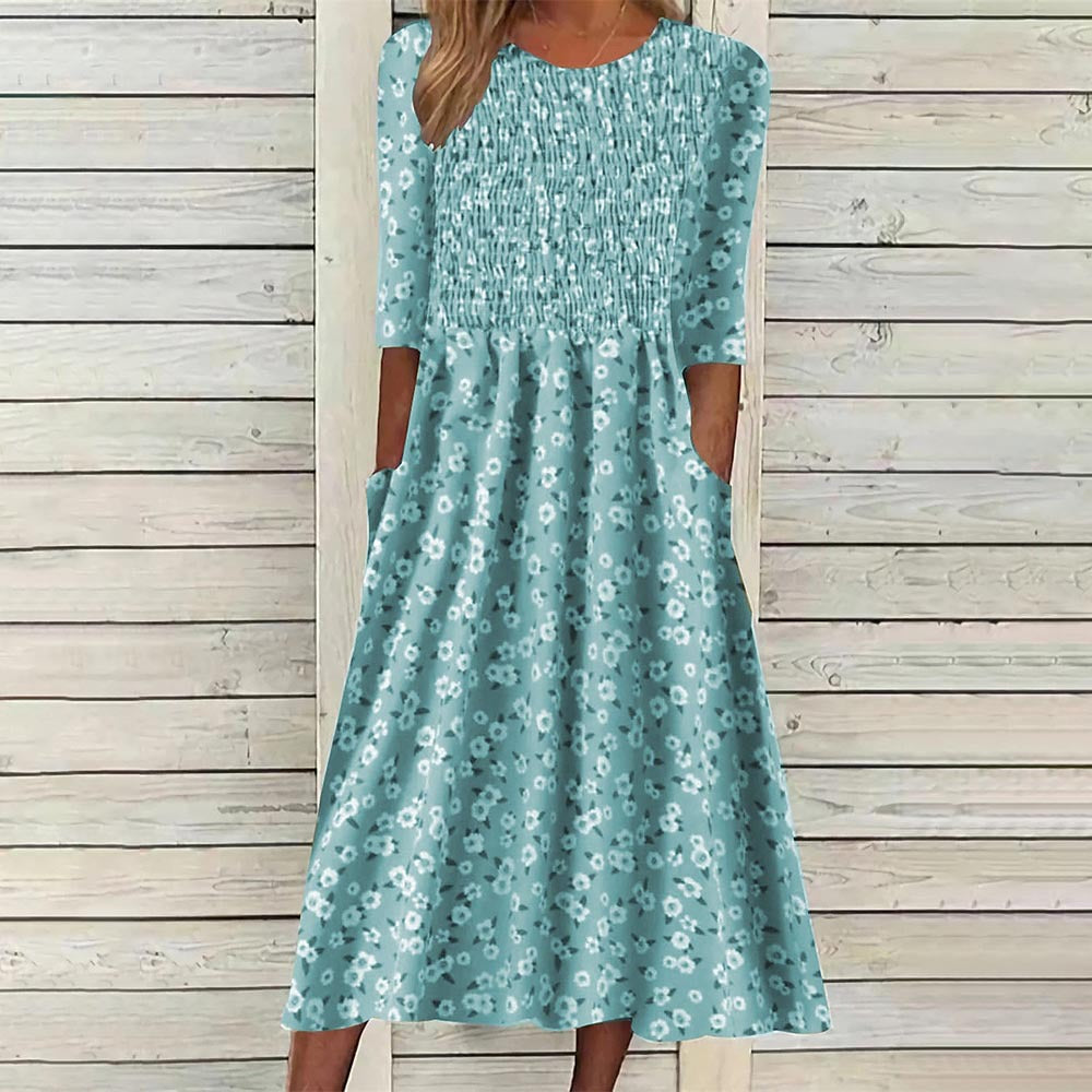 Damen Midikleid mit eleganter Raffung und praktischen Taschen Sovae