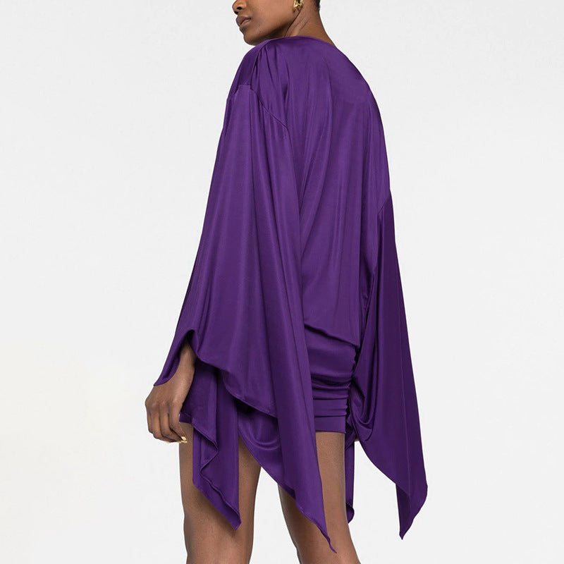 Damen elegantes Drapiertes Kleid mit asymmetrischem Saum Sovae