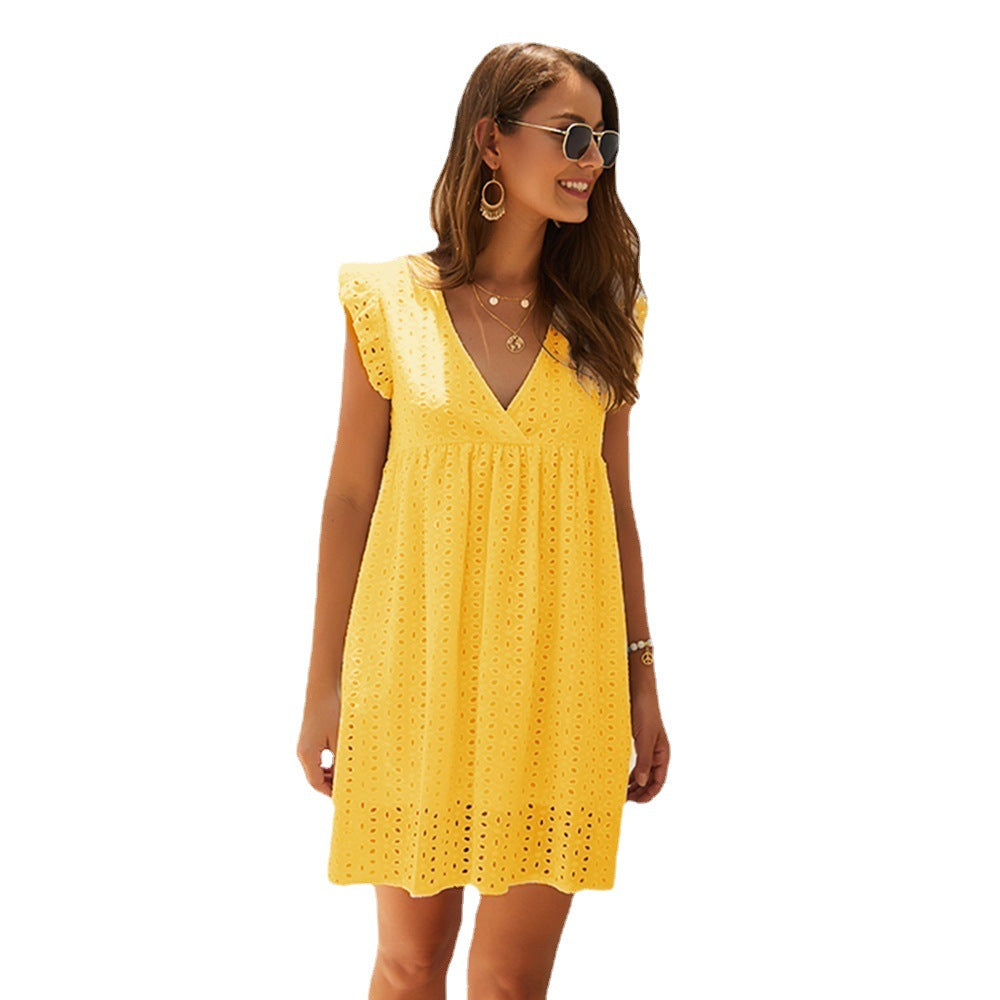 Damen lässiges Kurzes Sommerkleid aus Broderie Anglaise Sovae