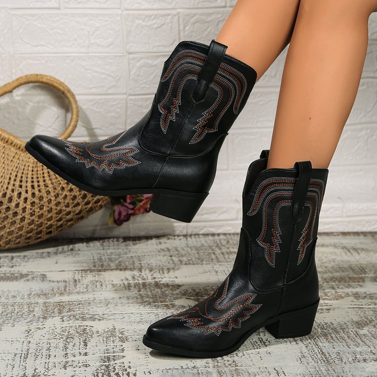 Damen Cowboystiefel mit kunstvoller Stickerei Sovae