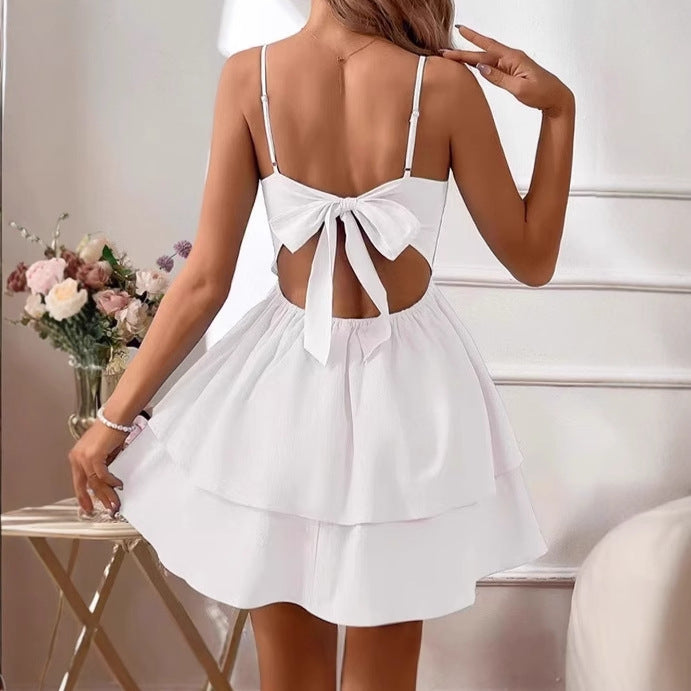 Damen Minikleid mit verstellbaren Spaghettiträgern und schwingendem Rock Sovae