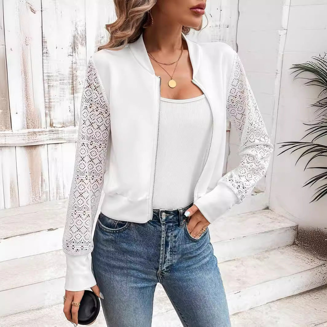 Damen Modejacke mit floralen Spitzeneinsätzen Sovae