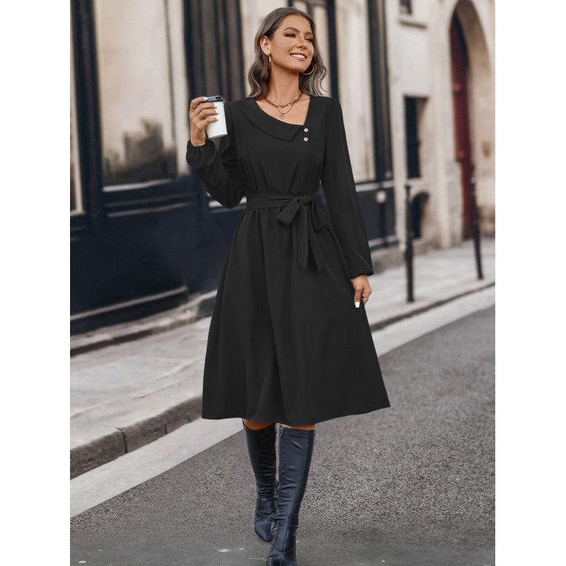 Damen Midikleid mit tailliertem Gürtel Sovae