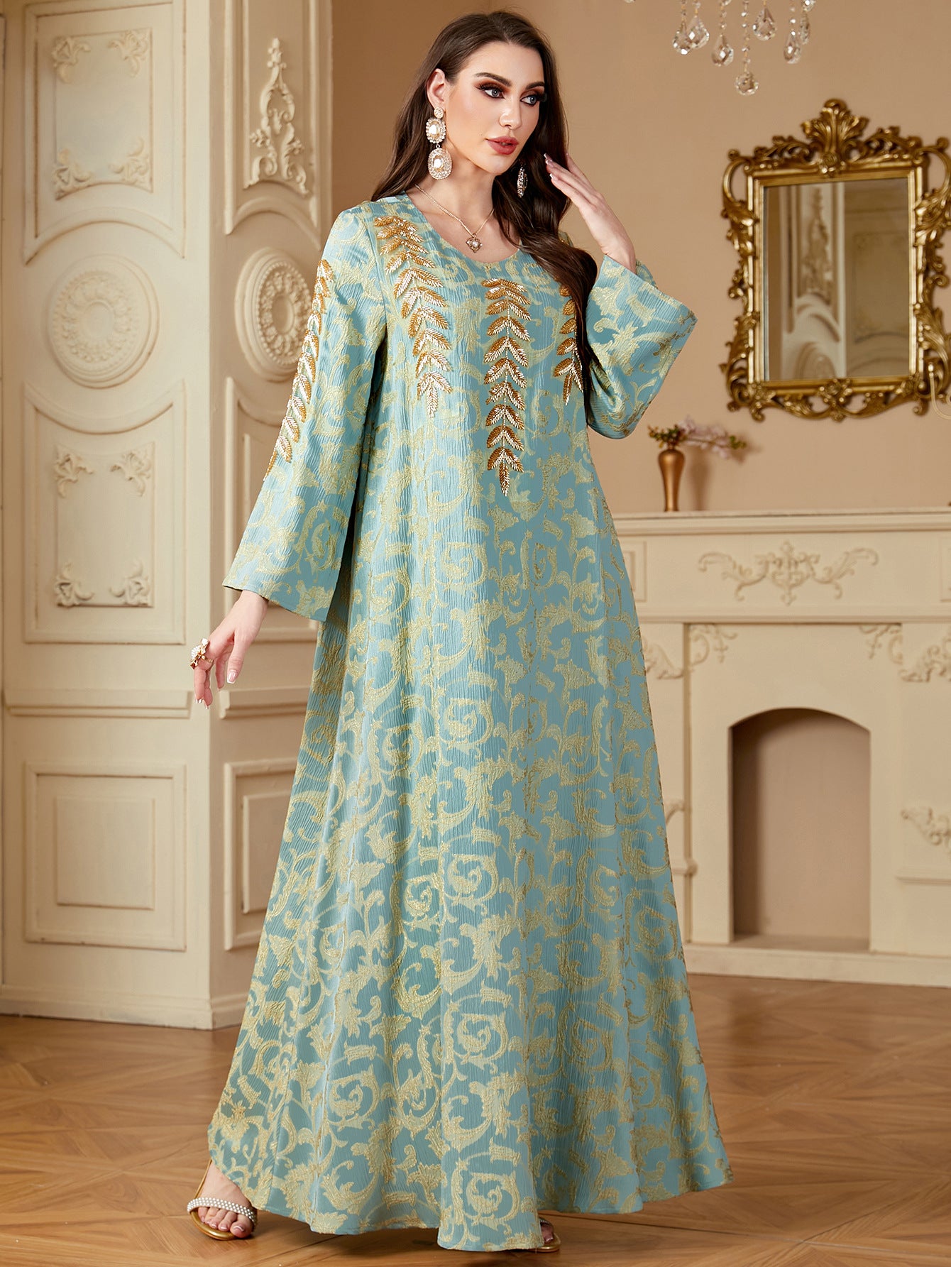 Damen Elegantes Maxikleid mit kunstvollem Bestickungsdesign Sovae