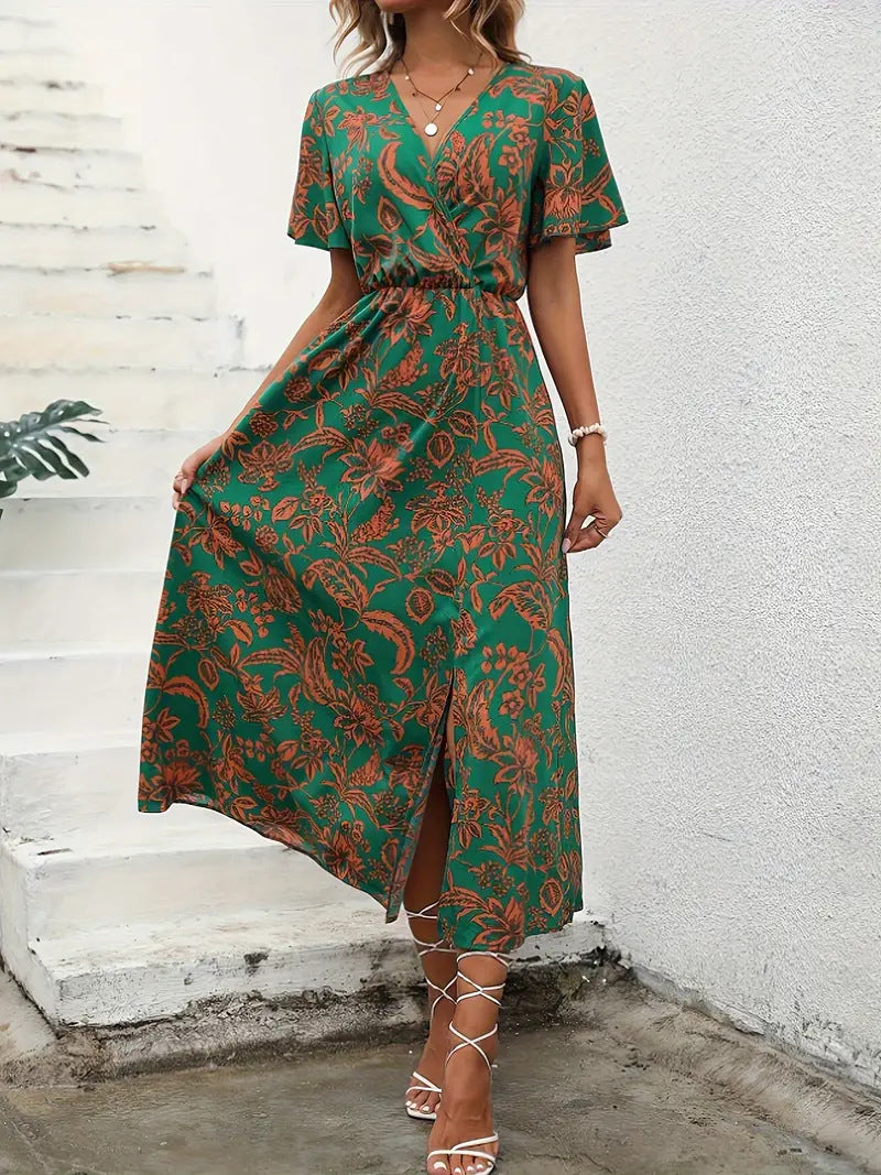 Damen Elegantes Maxikleid mit floralem Print und Taillierung Sovae