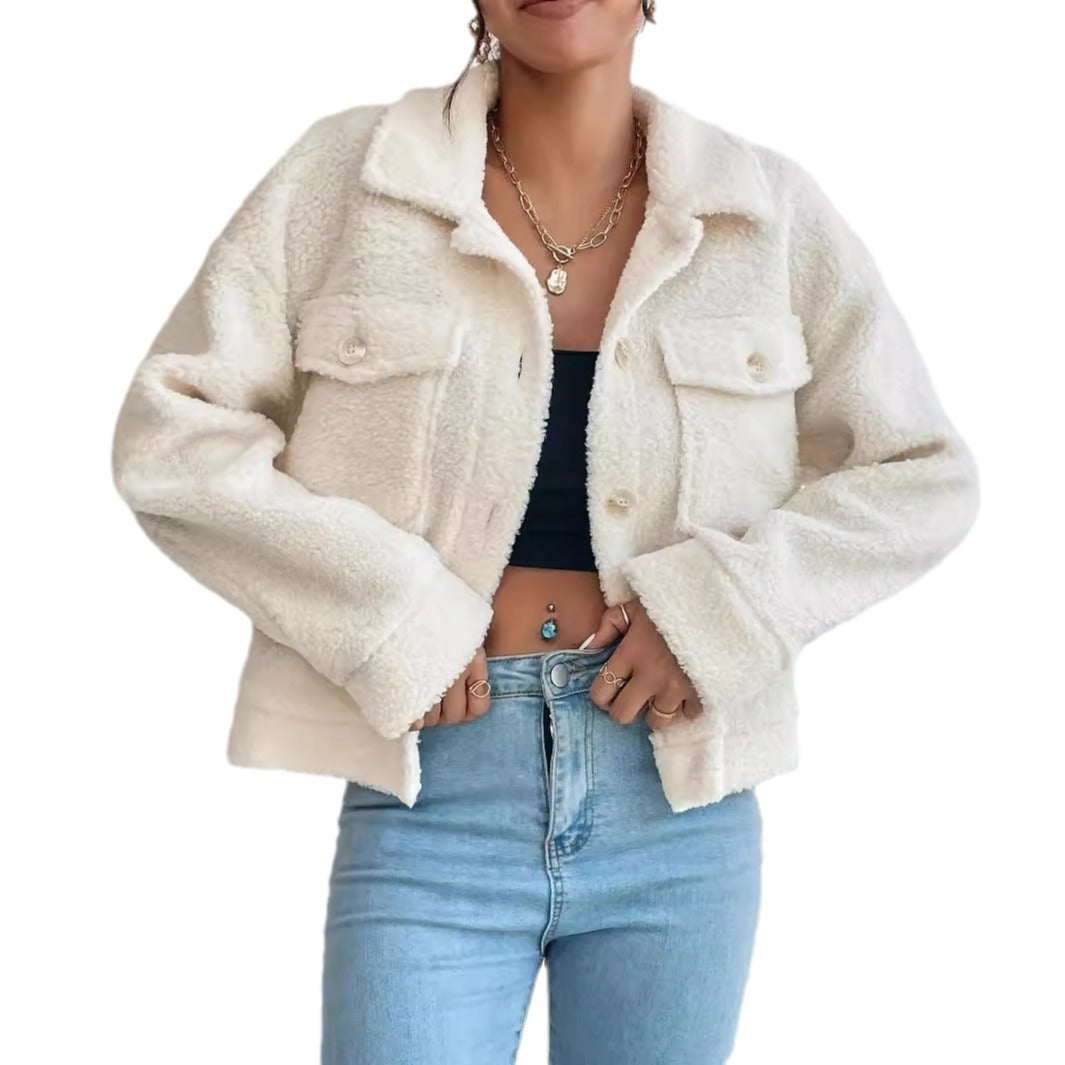 Damen modische Fleecejacke mit Knopfdetails und aufgesetzten Taschen Sovae