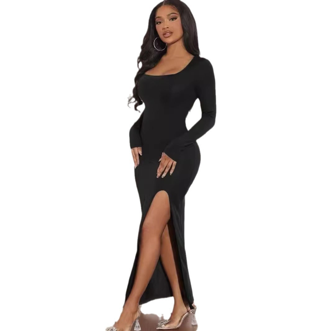 Damen Maxikleid mit tiefem Ausschnitt und ansprechendem Schlitz Sovae