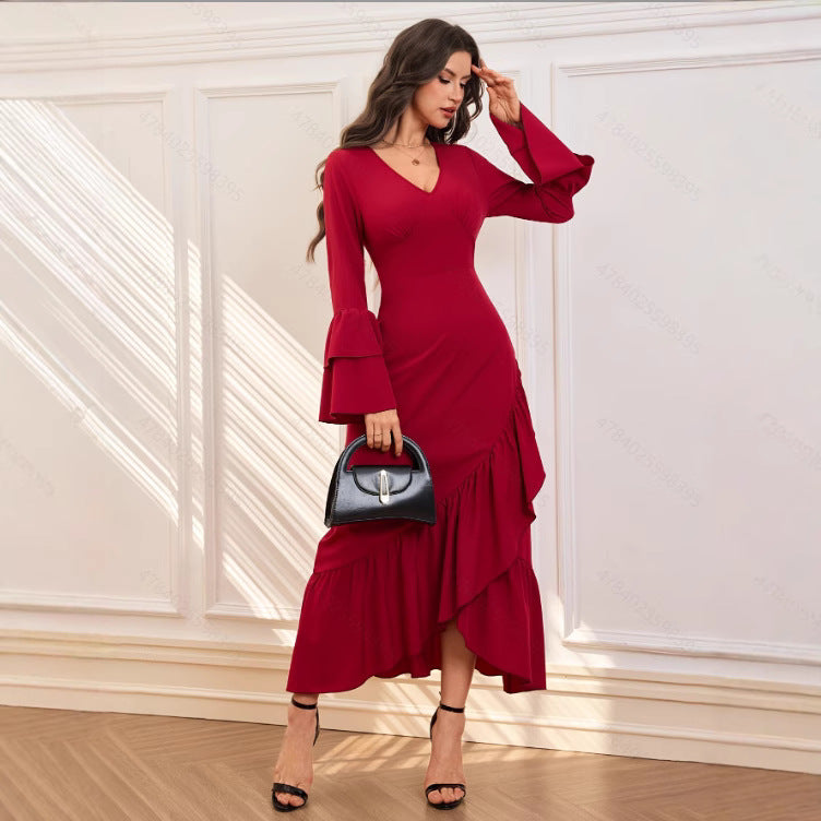 Damen Elegantes Maxikleid mit voluminösen Ärmeln Sovae