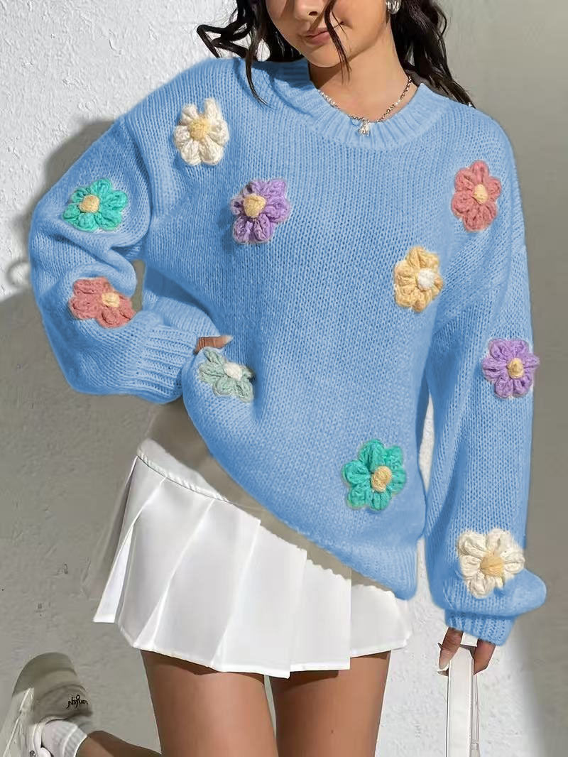 Damen blumengestickter Oversized-Pullover Sovae