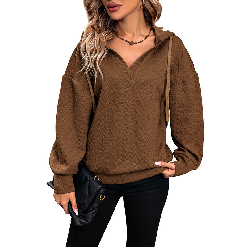 Damen Kapuzenpullover mit strukturiertem Zopfmuster Sovae