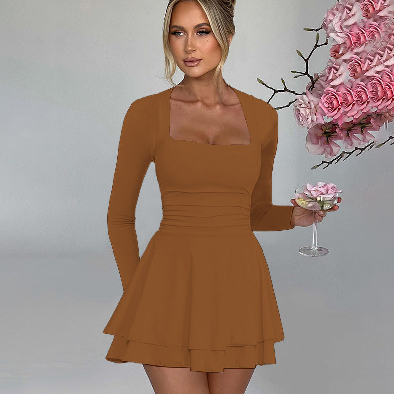 Damen Mini-Kleid mit langem Arm und verführerischem Rüschensaum Sovae