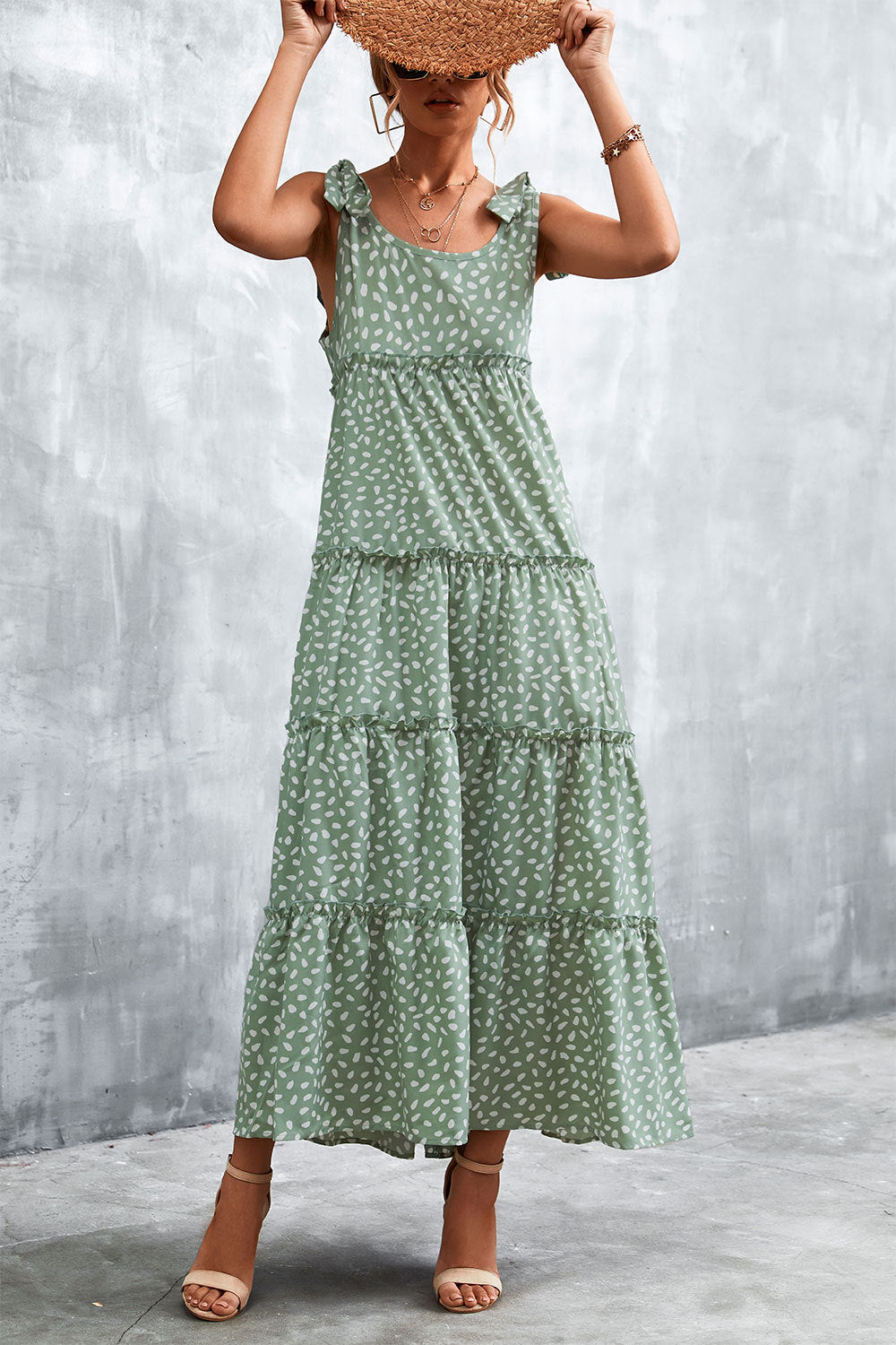 Damen Maxikleid mit verspieltem Volant und zartem Muster Sovae