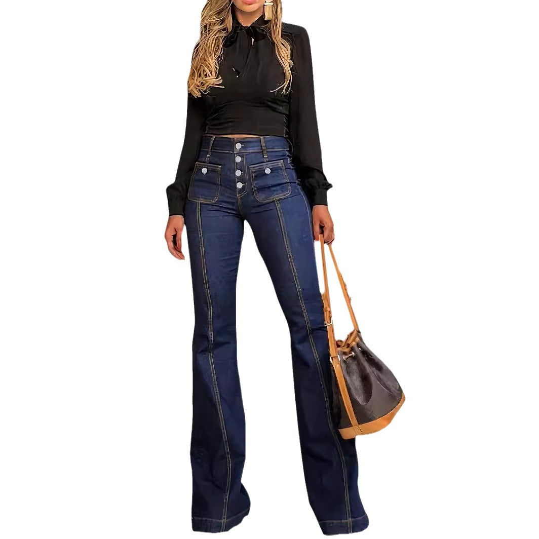 Damen Elegante Hochtaillierte Bootcut-Jeans Sovae