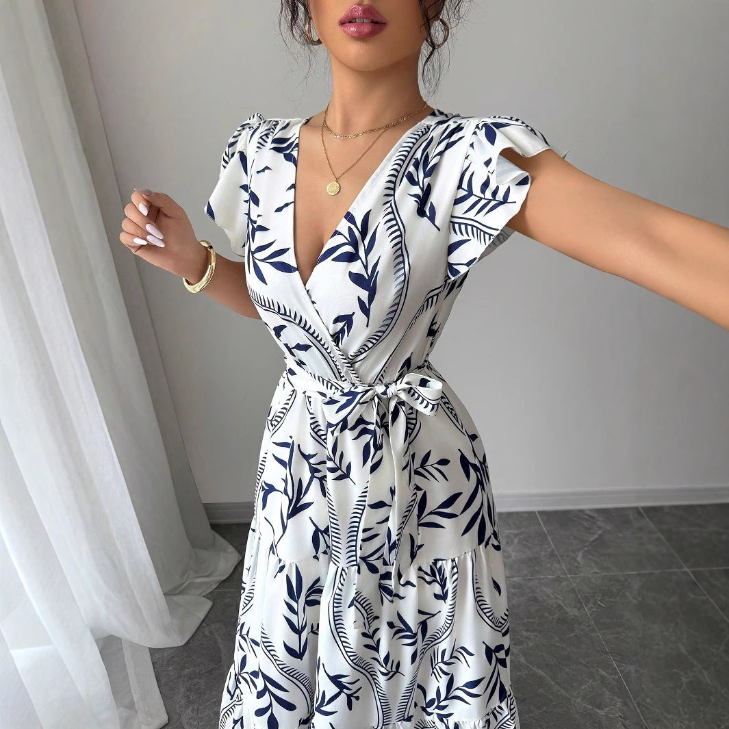 Damen Wickelmaxikleid mit floralen Mustern Sovae