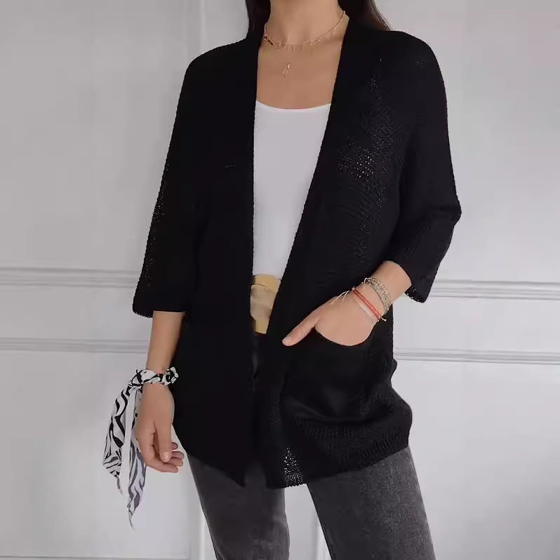 Damen lässige Strickjacke mit praktischen Taschen Sovae