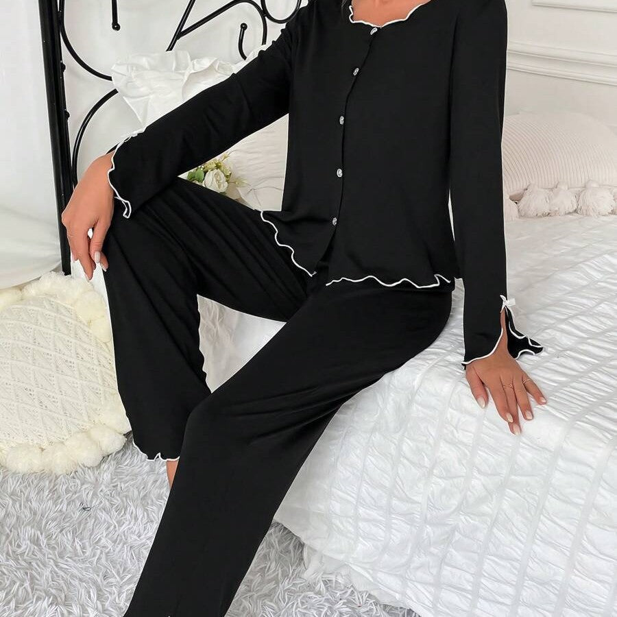 Damen Pyjama-Set mit charmanten Rüschendetails Sovae