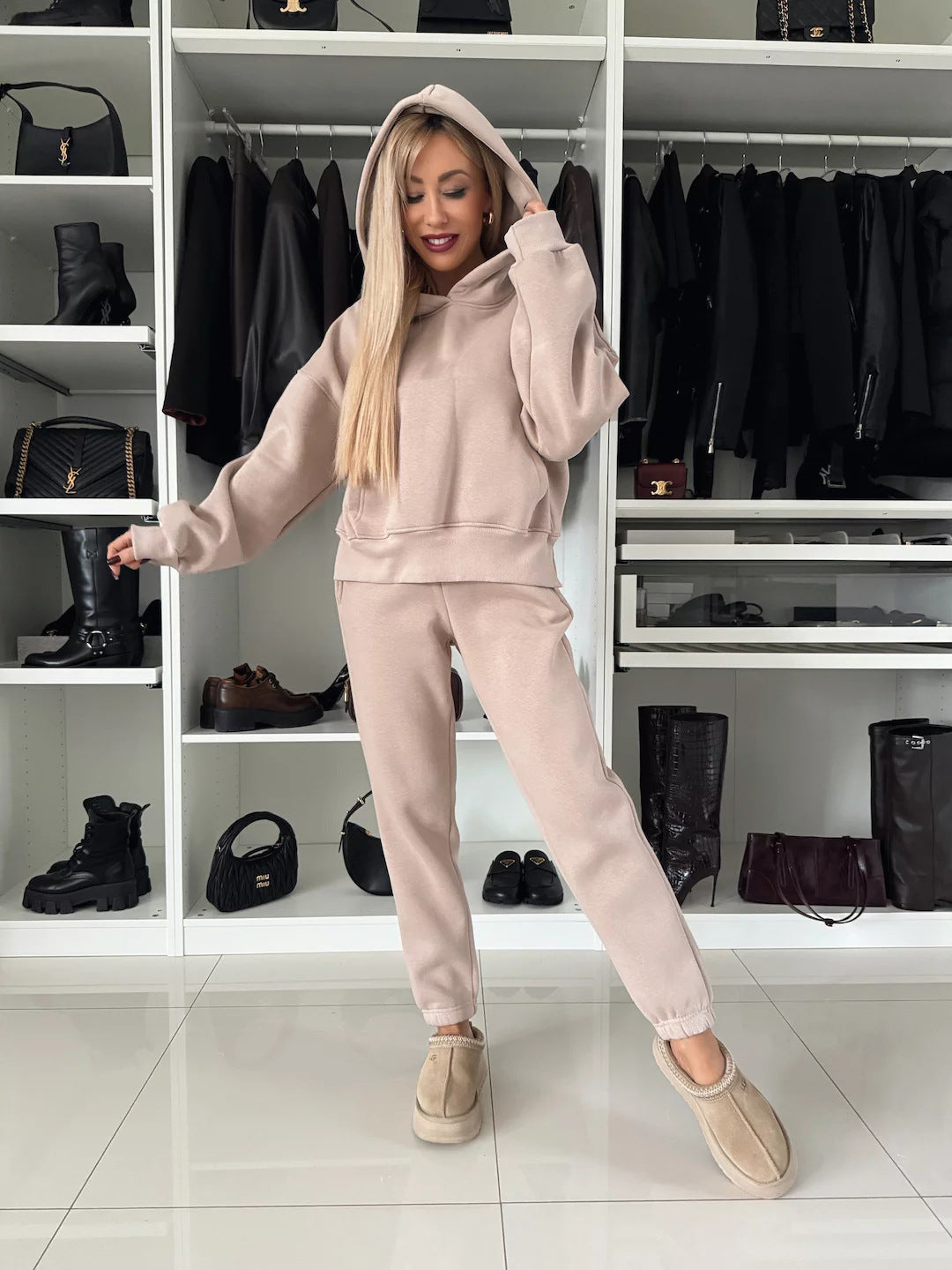 Damen Fleece-Lounge-Anzug mit Kapuze Sovae