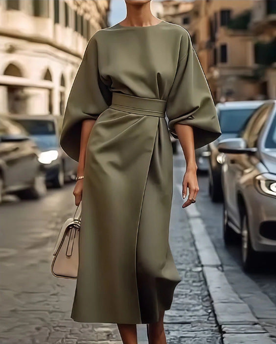 Damen Elegantes Maxikleid mit Befestigungsband und weitem Ärmel Sovae