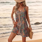Damen lässiges Strandkleid mit buntem Paisleymuster Sovae