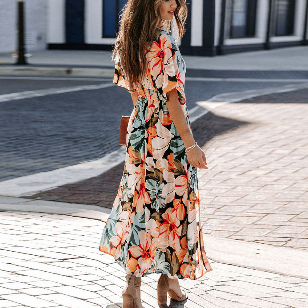 Damen Maxikleid mit tiefem V-Ausschnitt und seitlichem Schlitz Sovae
