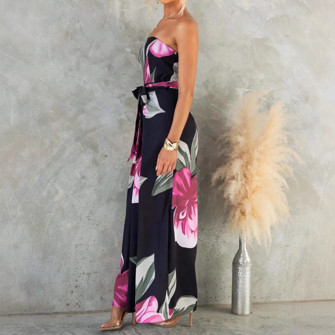Damen Strapless Maxikleid mit floralen Akzenten Sovae