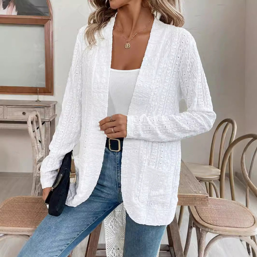 Damen Elegante Strickjacke mit feiner Lochmusterung Sovae