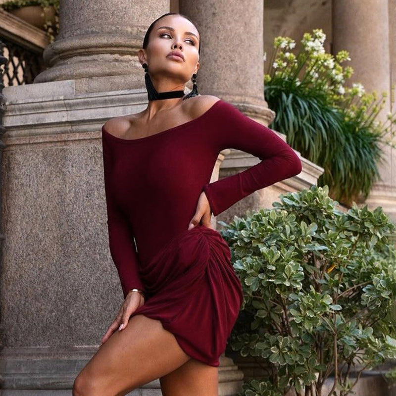 Damen modisches Off-Shoulder Kleid mit Drapierung Sovae