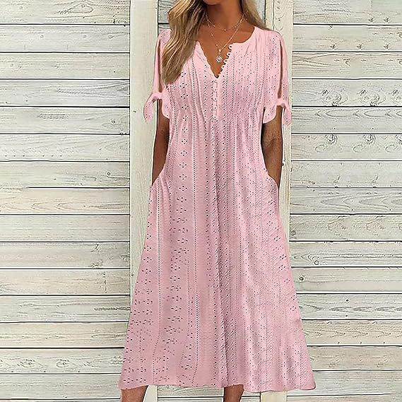 Damen Midi Kleid mit luftigen Einsätzen und dekorativen Details Sovae