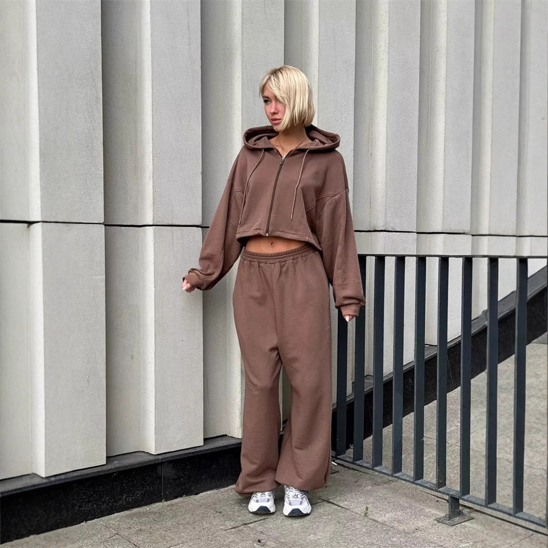 Damen sportlicher Kapuzenpullover und weite Freizeithose Set Sovae