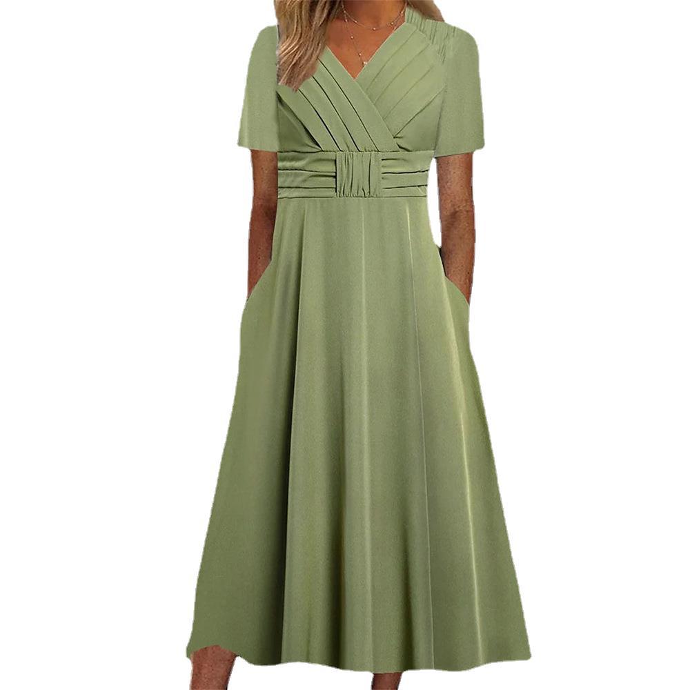 Damen Midi-Kleid mit eleganter Raffung und praktischen Taschen Sovae