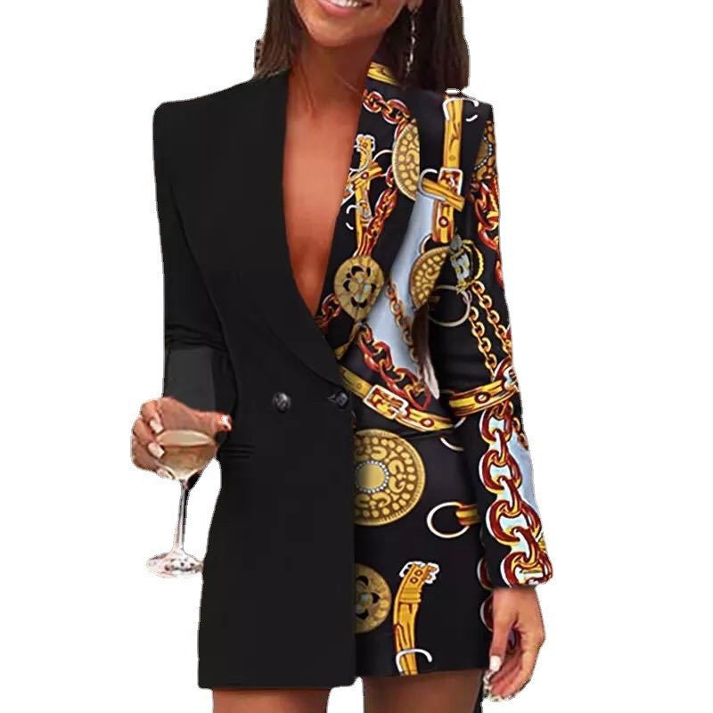 Damen Blazer Kleid mit asymmetrischem Design und glitzernden Akzenten Sovae