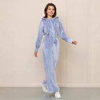 Damen Velours Freizeitanzug mit Kapuze Sovae