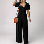 Damen Elegantes Jumpsuit mit Puffärmeln und weitem Bein Sovae