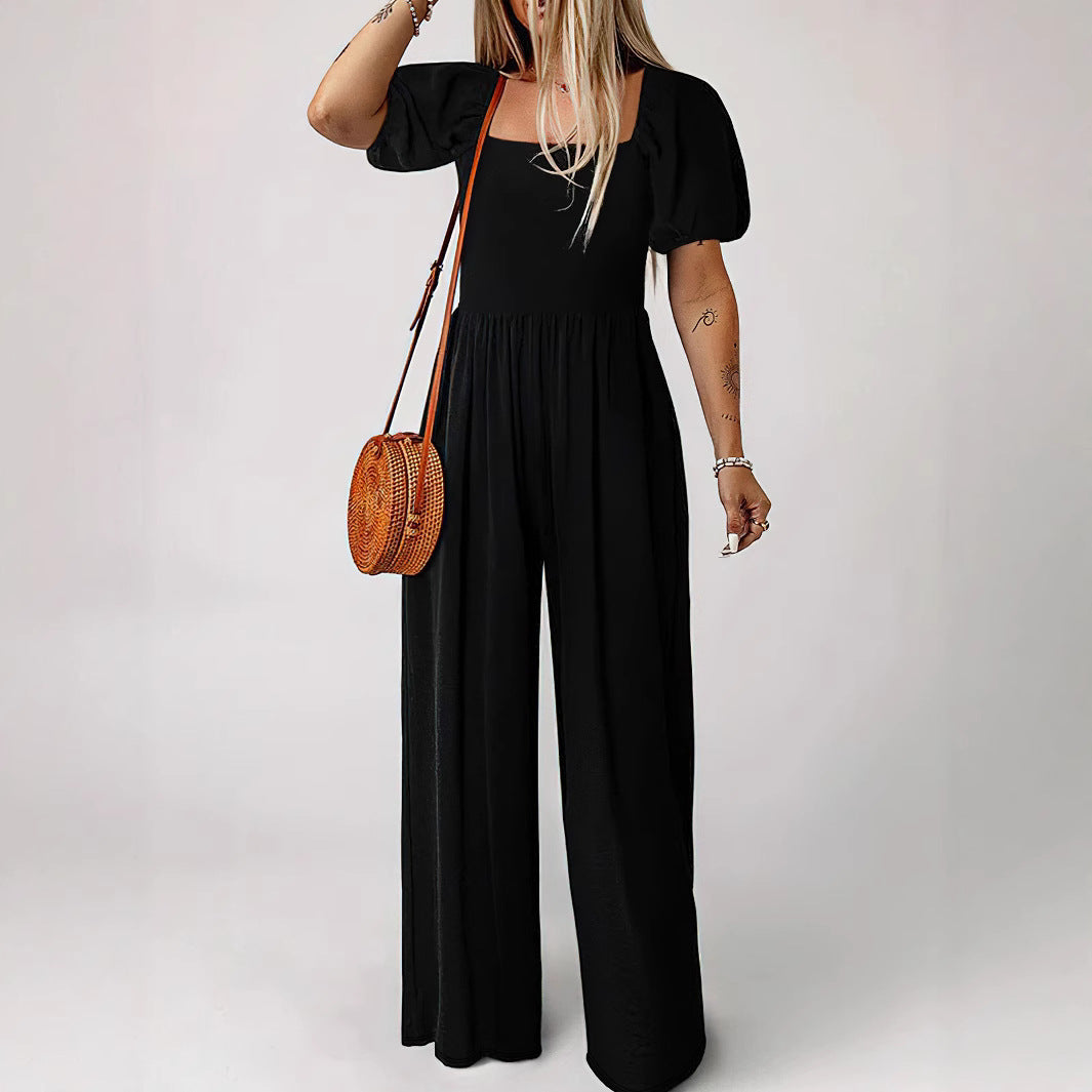 Damen Elegantes Jumpsuit mit Puffärmeln und weitem Bein Sovae