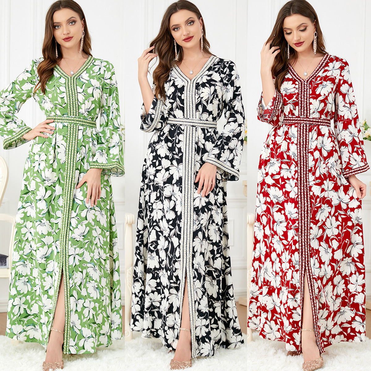 Damen Trachtenkleid mit floralem Design und seitlichem Schlitz Sovae