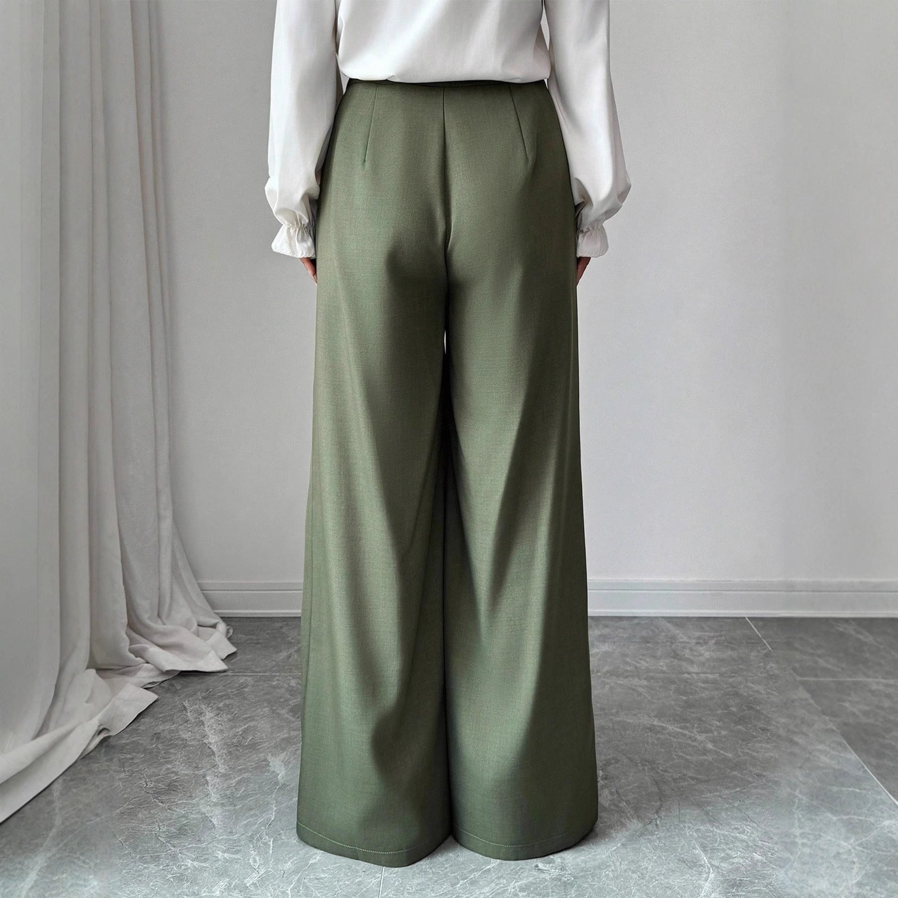 Damen elegante, hochgeschnittene Stoffhose mit Seitenschlitzen Sovae