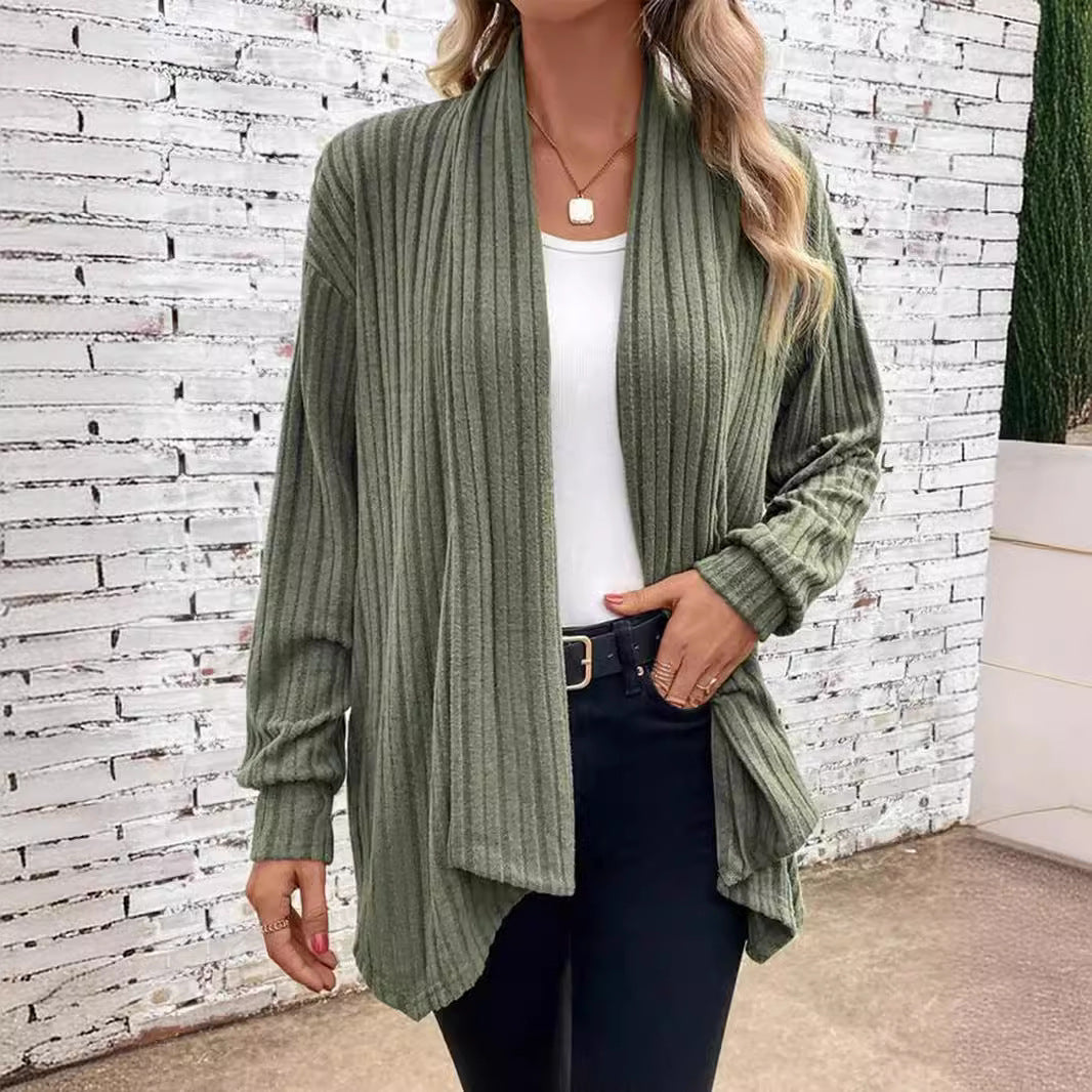 Damen offener Strickcardigan mit vertikalen Streifen Sovae
