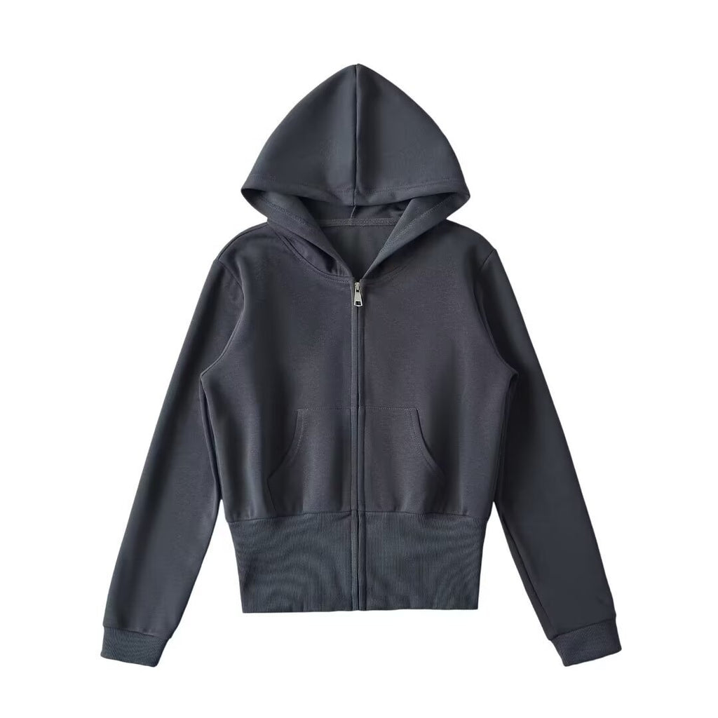 Damen lässige Kapuzenjacke mit Reißverschluss und praktischen Taschen Sovae