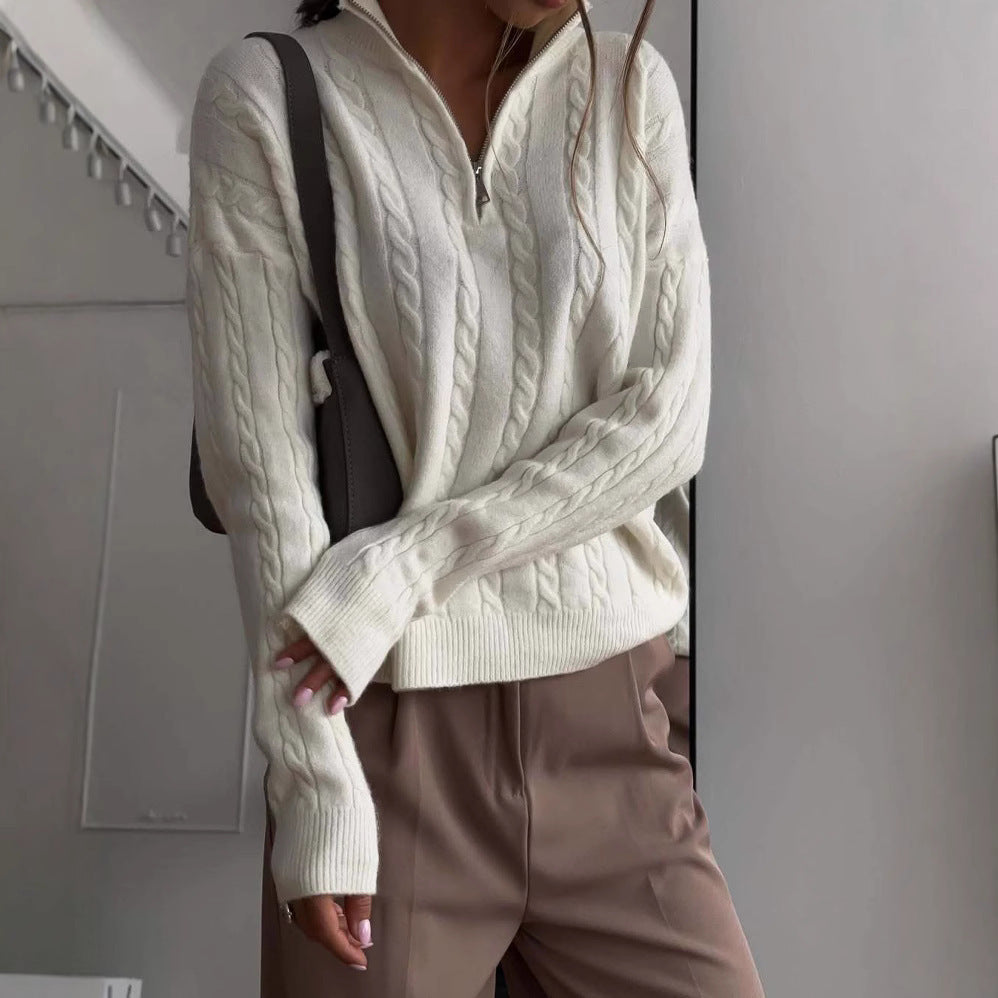 Damen Strickpullover mit Zopfmuster und kurzem Schnitt Sovae