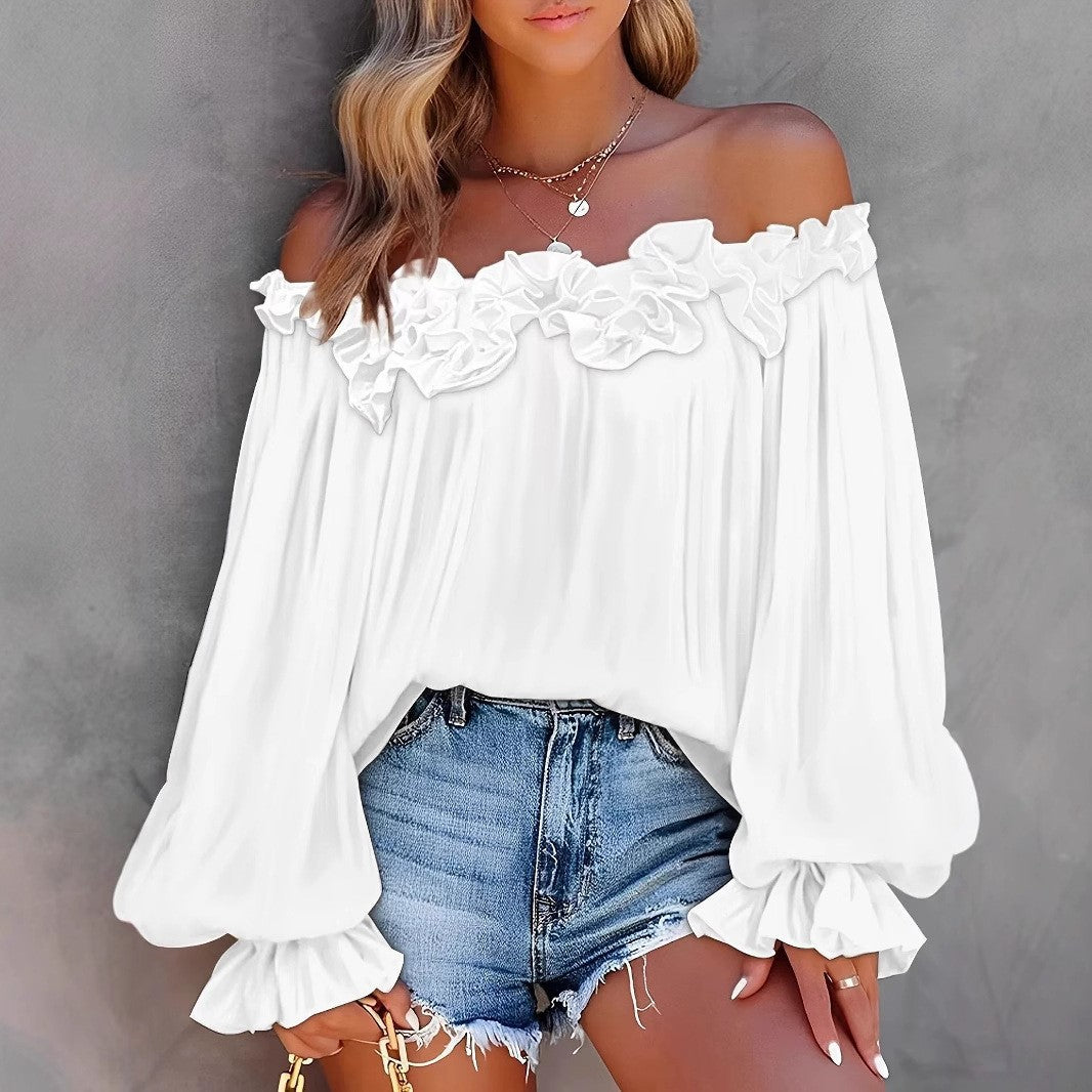 Damen Off-Shoulder Bluse mit Rüschendetail Sovae