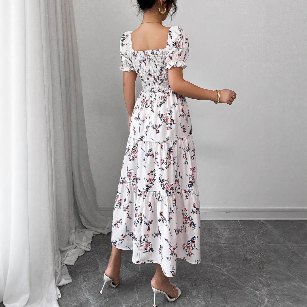 Damen Maxikleid mit elegantem gerafftem Oberteil und verspieltem Rüschendesign Sovae