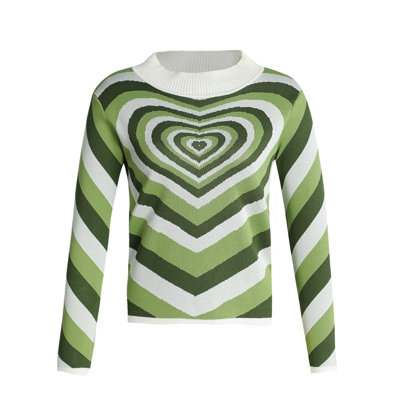 Damen Strickpullover mit herzförmigem Muster und hohem Kragen Sovae