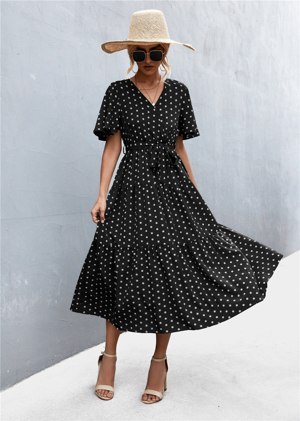 Damen Midikleid mit taillierter Schnürung und voluminösem Rock Sovae