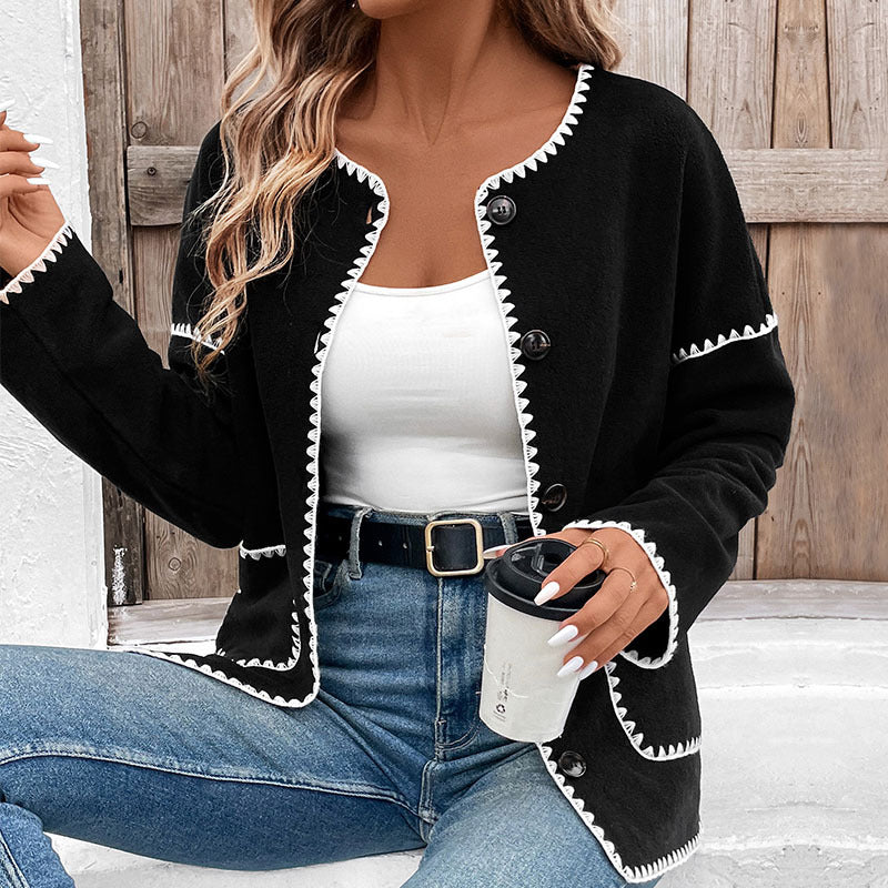 Damen lässige oversized Jacke mit kontrastreichem Saum Sovae