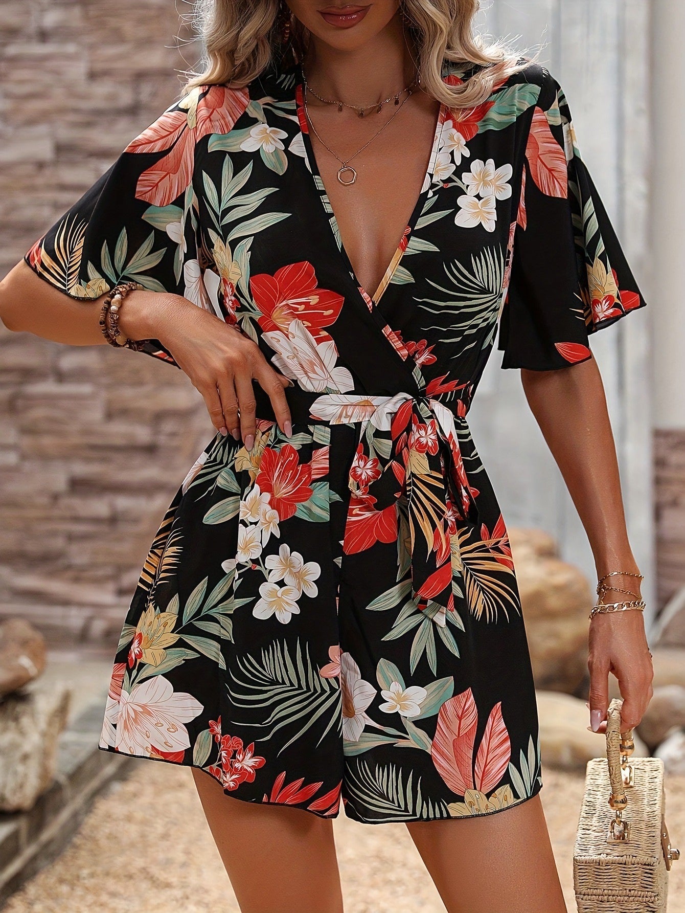 Damen Minikleid mit Blumenmuster Sovae