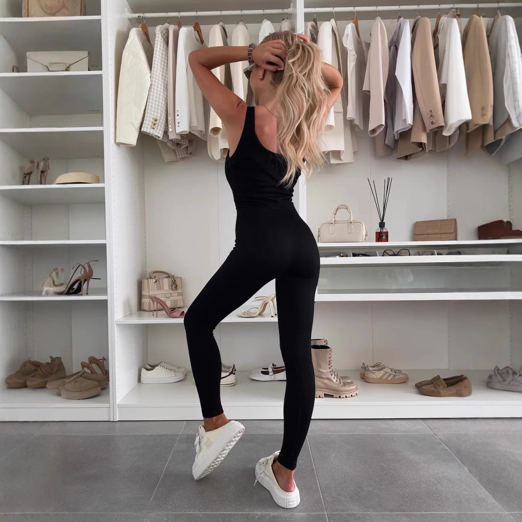 Damen Sportlicher Langarm-Jumpsuit mit Rippstruktur Sovae