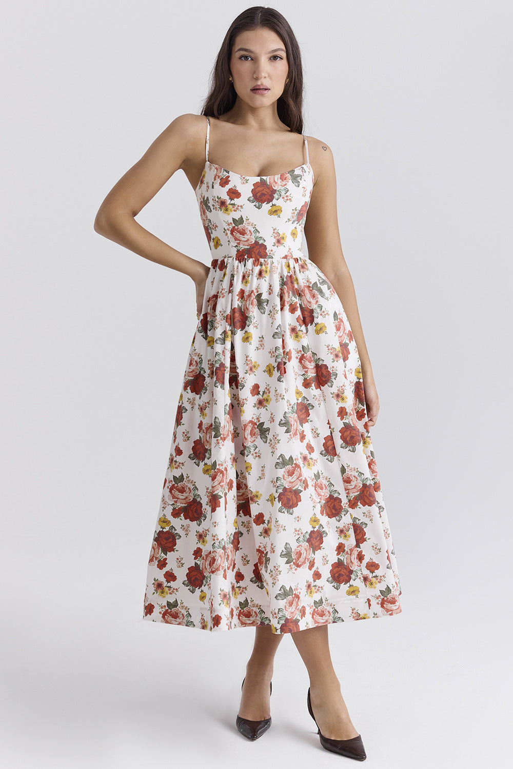 Damen Maxikleid mit floralem A-Linien-Schnitt und zarten Spaghettiträgern Sovae