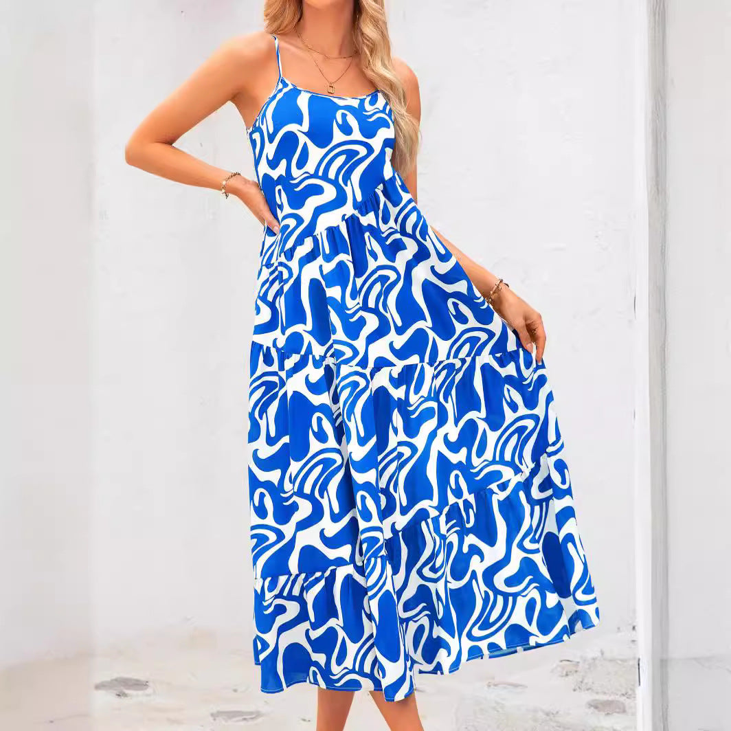 Damen Maxikleid mit schwingendem Rock und verstellbaren Trägern Sovae
