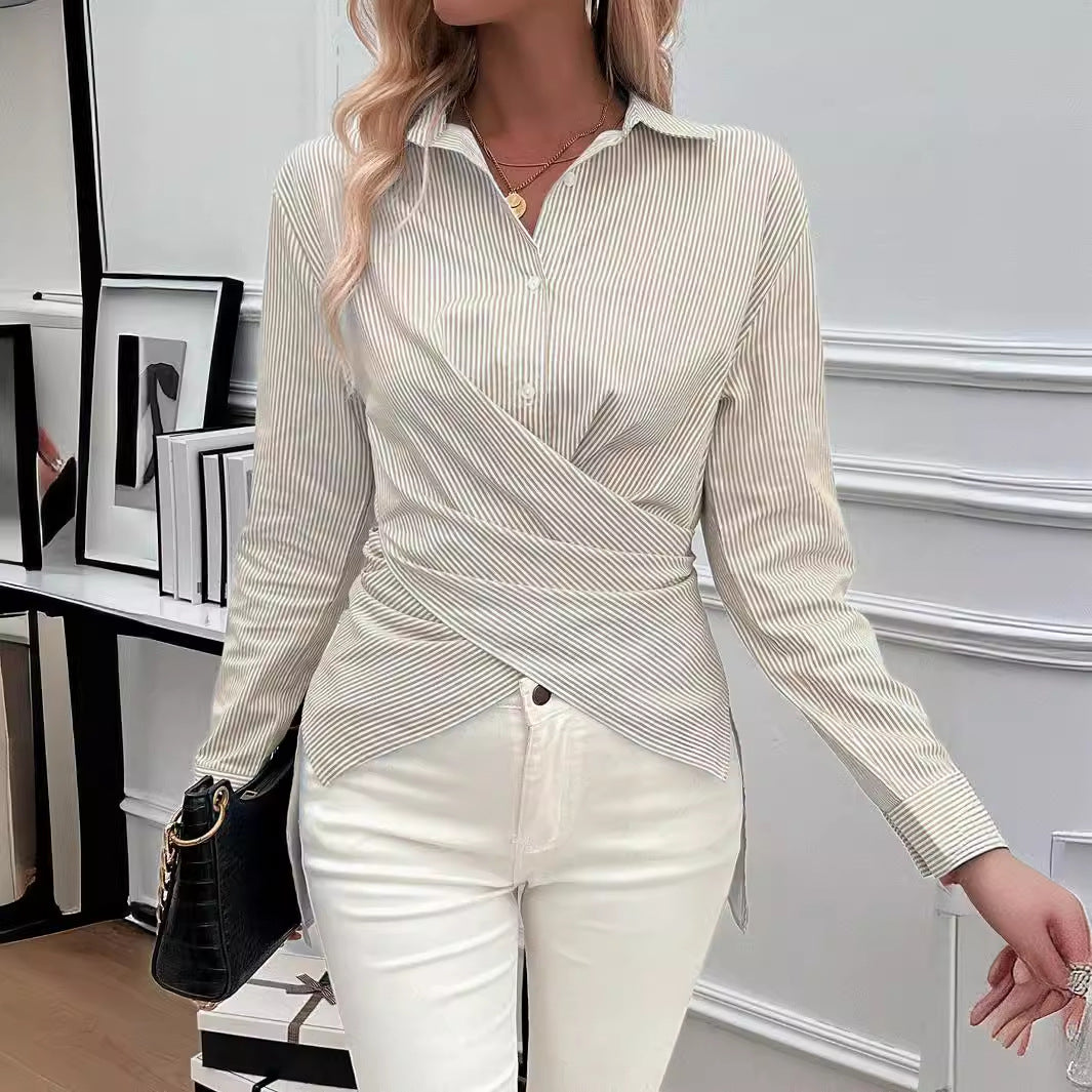 Damen Wickelbluse mit gestreiftem Design Sovae