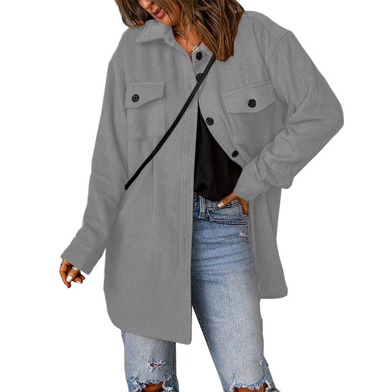Damen gemütliche Oversize-Hemdjacke mit praktischen Taschen Sovae